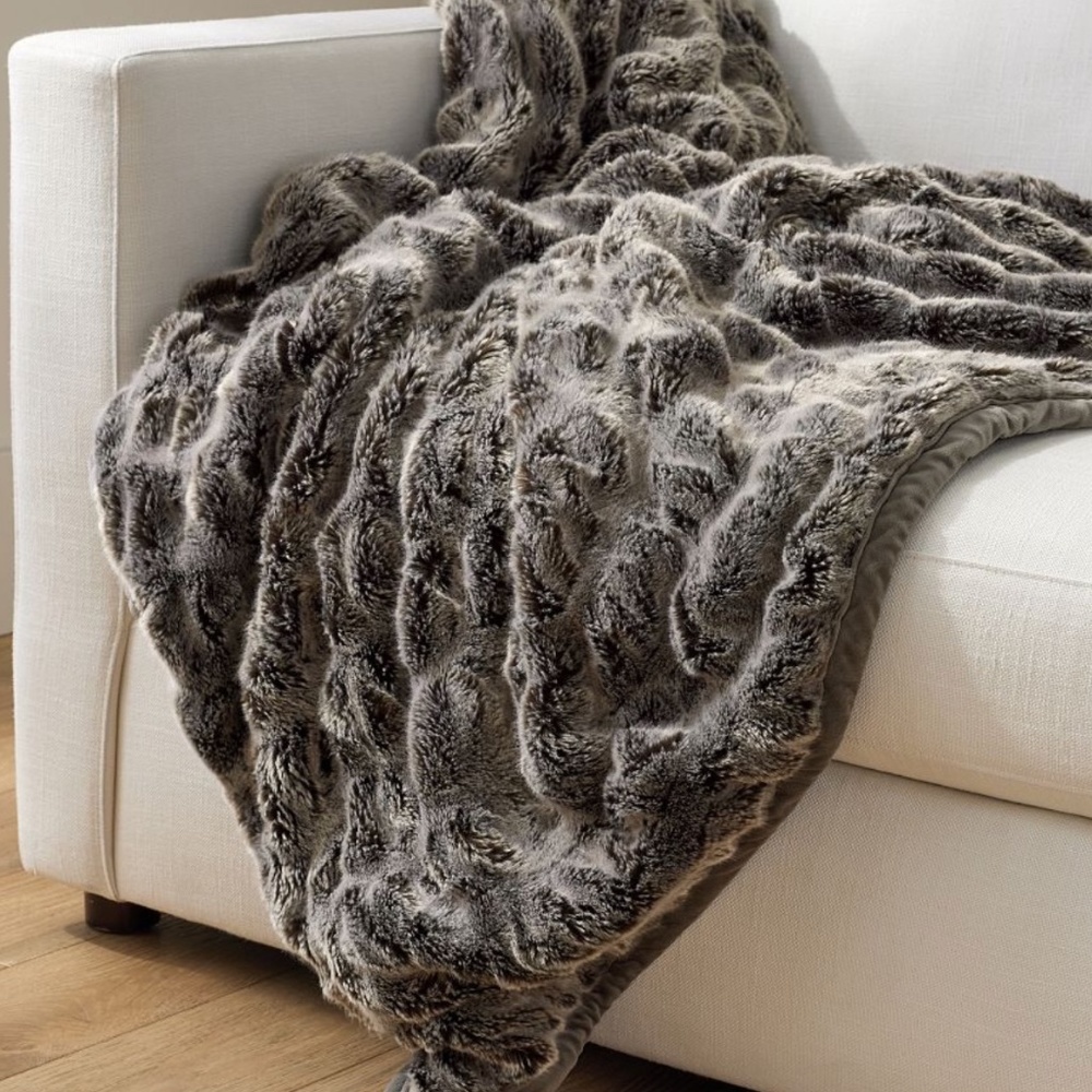 Pottery Barn - Faux Fur Ruched Throw (oversized 60 x 80) (color - gray ombre)